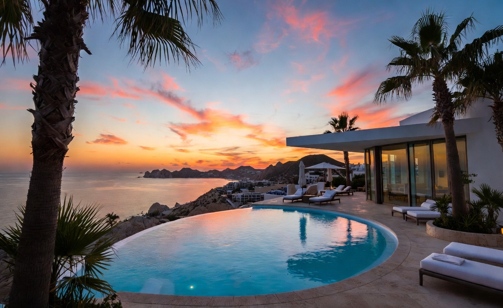 Private luxury villa with an outdoor lounge, pool, and garden view.